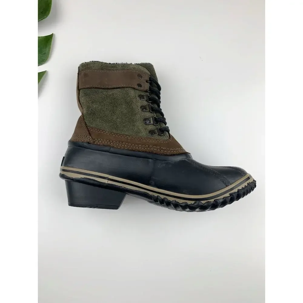 Sorel Fancy Lace II Duck Boots Green Waterproof Insulated Lace Up Women's 7